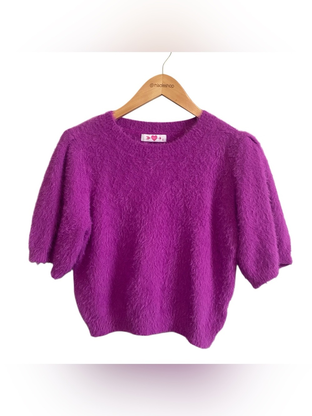 Buddy Love Magenta Purple Fuzzy Eyelash Short Sleeve Crop Sweater Top Large